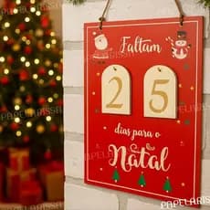 Calendario de Natal Decorativo em Madeira Natalino Mesa ou Pendurar Presente Lembrança Papai Noel