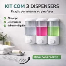 Kit c/ 3 Dispenser Sabonete Líquido Parede 580ml Porta Álcool Gel Shampoo Detergente Banheiro Cozinha