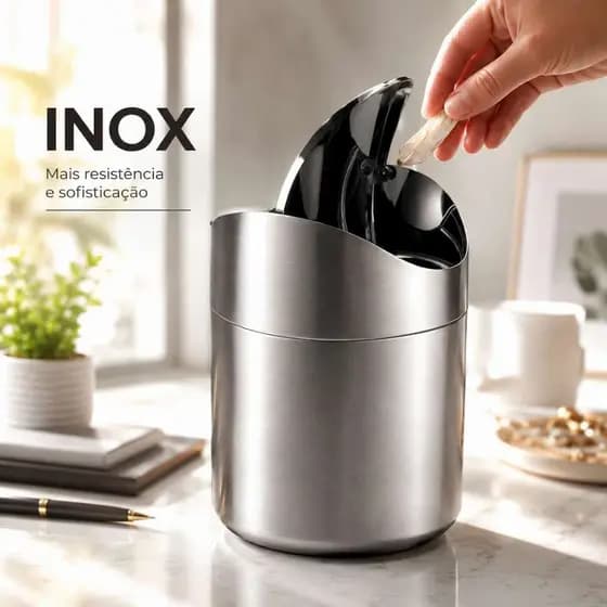 Mini Lixeira em Inox 1,5l Swing para Pia de Cozinha Mesa de Escritório Organizador de maquiagem 18 cm