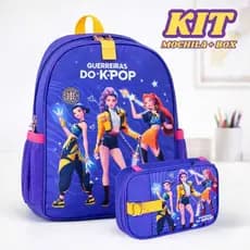 Mochila Costas e Estojo Box Guerreiras do Kpop Huntrix Escolar Feminina Resistente Yumi