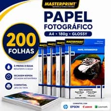 Papel Fotográfico A4 180g Glossy Brilhante a Prova D’Água Masterprint Inkjet Secagem Rápida 50 Folhas