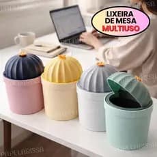 Mini Lixeira de Mesa Multiuso com Tampa Organizadora Escritório Penteadeira Maquiagem Quarto Menina