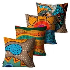Kit com 4 Capas de Almofadas Étnica Laranja 45x45