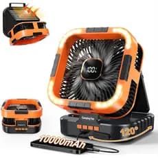 Ventilador solar de camping com luz - Bateria recarregável portátil de 10000mAh , ideal para casa, barracas, viagens