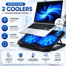 Suporte Base Notebook 2 Coolers Ventilação Silenciosa Ajustável Até 17” Resfriador USB Gamer Home Office