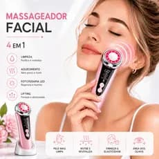 4 Em 1 Massageador Facial LED Luz Vermelha e Azul Rejuvenescimento Facial Anti Idade Limpeza Facial Lifting Olhos