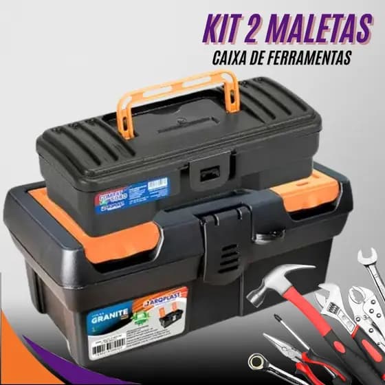 Kit 2 Maletas Caixa de Ferramentas Reforçada Organizadora Multiuso Resistente