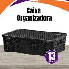 Caixa Organizadora Rattan Com Tampa 13 Litros Preto Cesto Organizador Multiuso