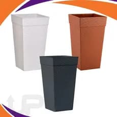 Vaso Para Flores e Plantas Decorativo Mutiuso Quadrado Coluna Rattan 17,5 Litros Plástico Sala