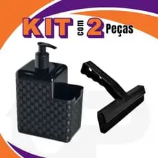 Porta Detergente Sabão Dispenser 2 em 1 Com Suporte Para Bucha Esponja e Rodo