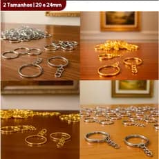 Argola Para Chaveiro Com Corrente - Tamanhos: 20mm / 24mm - Pacote Com 50 / 100 Unidades