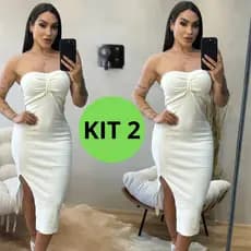 Kit 2 Vestido Longo Feminino Tomara Que Caia Ribana Mídi Canelado Elegância Sofisticado Contem Bojo