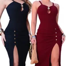 Kit 2 Vestido Canelado Midi com Fenda Lateral Algodão e Elastano Casual e Estiloso para o Verão Moda Feminina