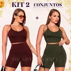 Kit 2 Conjunto Fitness Academia Feminino Top e Short Zero Transparência Cintura Alta