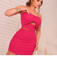Conjunto Feminino Elegante Saia Curta Cintura Alta + Cropped Tomara Que Caia Elegância Moda Carnaval