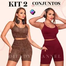 Kit 2 Conjunto Fitness Feminino Top e Short Treino Academia Cintura Alta Zero Transparência