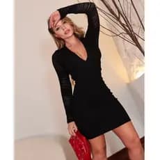 Vestido Feminino Midi Tubinho Manga Longa Renda Ribana Canelado Premium Zero Transparência Inverno