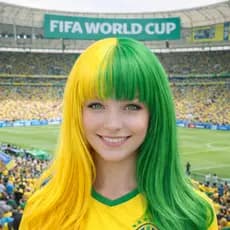 Peruca Brasil Feminina Copa do Mundo Verde e Amarela Cabelo grande Franja Festa Seleção Torcida Sintética