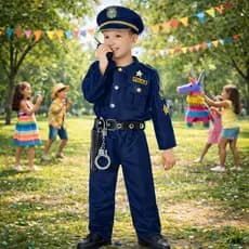 Fantasia Infantil Policial Menino Completa + Acessórios Cosplay Profissão 3-8 anos