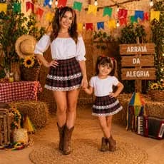 Saia Festa Junina Xadrez Adulto Infantil  Rodada Com babados Arraiá São João