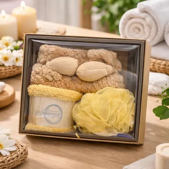 Kit Banho Skin Care Faixa Toalha Bucha Corporal Presente Luxo