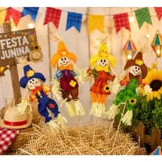 Enfeite Espantalho Palha Festa Junina  Palito Decoração Mesa Arraiá São João 45cm Kit com 2/4/6 Unidades