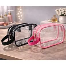 Kit Necessaire Transparente Cristal PVC Organizador Viagem Maquiagem Higiene 40 a 50 unid