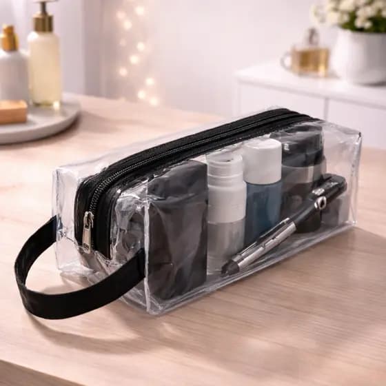 Nécessaire  De Viagem Transparente/Branca/ Preto