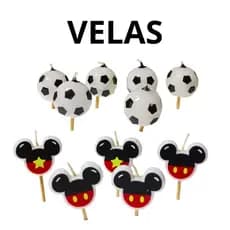 VELAS COM 6 UNIDADES E 5 UNIDADES MICKEY E FUTEBOL DECORAÇÃO FESTA