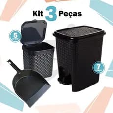 Kit Lixeira 7 Litros + Lixeira Pia 5 Litros + Pá para Lixo Plástico Casa Cozinha Multiuso