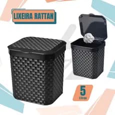 Lixeira Cesto Rattan 5 Litros Preta Com Tampa Cozinha Banheiro Lixeira Pia Muliuso