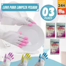 3 PARES DE LUVAS LIMPEZA LOUÇA ANTIALÉRGICAS DE LÁTEX REFORÇADO LIMPEZA COZINHA COM SEGURANÇA FORTE