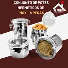 Conjunto de Potes Herméticos de Inox – 4 Peças Armazenamento Seguro e Durável