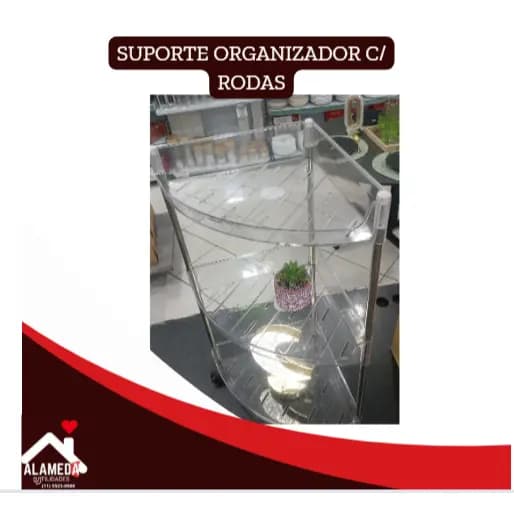 Suporte Organizador de Canto com Rodas | Prateleira Acrílica Multiuso