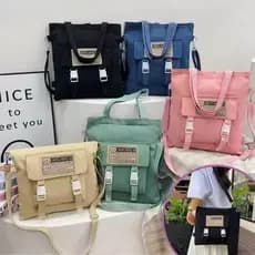 Bolsa Feminina em Lona Média Multifuncional 3 em 1 Bolsa de Ombro / Transversal / Mochila Fashion