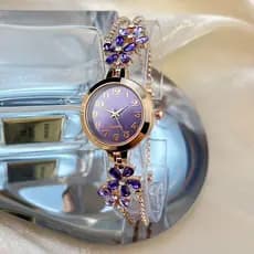 Diamante Cravejado De Flores Diamantes Coloridos Simples E Elegante Pulseira Com Cordão Relógio De Quartzo Feminino