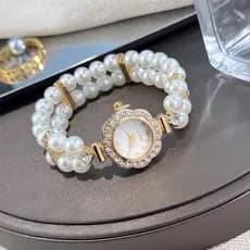 1/2 Pçs Moda Feminina Relógio Dupla Fileira Pérola Elástico Luz Luxo Flor Incrustada Diamante Completo Digital Feminino