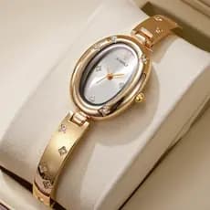 Relógio Feminino Simples Luxo Oval Mostrador Pulseira Feminina , Adequado Para Todas As Ocasiões , Presente (Sem Caixa)
