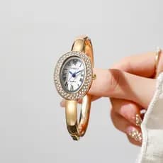 Nova Moda Feminina Relógio De Diamante Luz Luxo Simples Data Festa Pulseira Quartzo De Aço Inoxidável