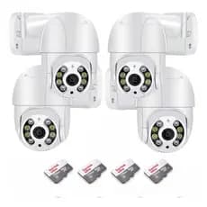 Kit 4 Camera Ip Wifi Cor Branco + 4 Cartão De Memória Sd 128gb