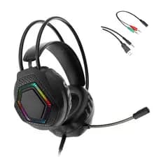 Headset Fone Gamer Led Rgb com micofone Usb e P2 para Pc Computador+Adaptador P2