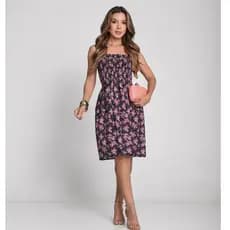 Vestido Feminino Curto Verão Floral Alça de Latex Casual