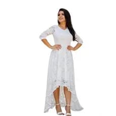 Vestido De Noiva Casamento Plus Size Large Civil Mullet De Renda Floral Branco