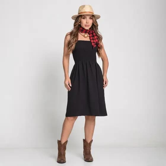 Vestido Feminino Curto com Alça Liso Tecido Duna Liso Verão Casual