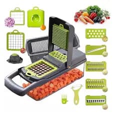 Cortador Legumes Frutas Verduras Multifuncional Fatiado/Ralador/Descascador 14 pçs