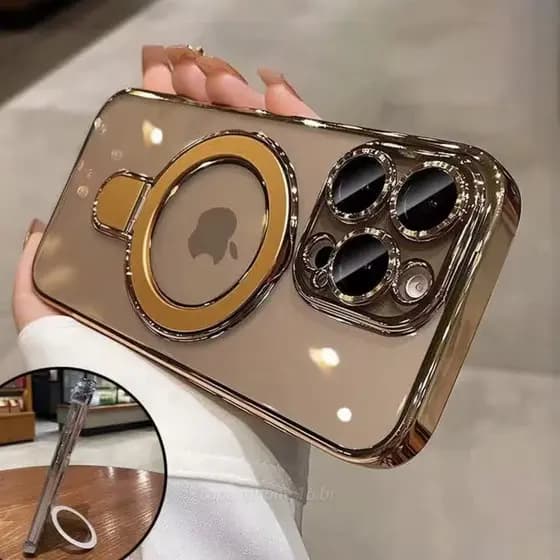 A Nova Capa De Suporte De metal Com Carregamento Sem Fio Magsafe Para iPhone 16 15 14 13 12 11 Pro Max Plus Proteção De