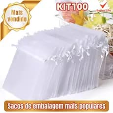 Kit 100/50/25/10 Un Saco Saquinho Organza Tule Saquinho 7x9 9x12 10x15 Branco Festa Casamento-BT