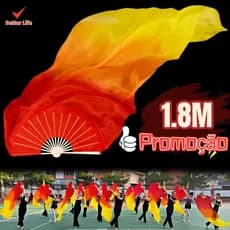 Leque longo profissional para dança - 1,8m de seda leve com degradê vermelho e amarelo, para apresentações,envio rápido