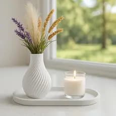 Conjunto Vaso Decorativo com Bandeja  Design Moderno para Sala Escritório (Sem Flores e vela)