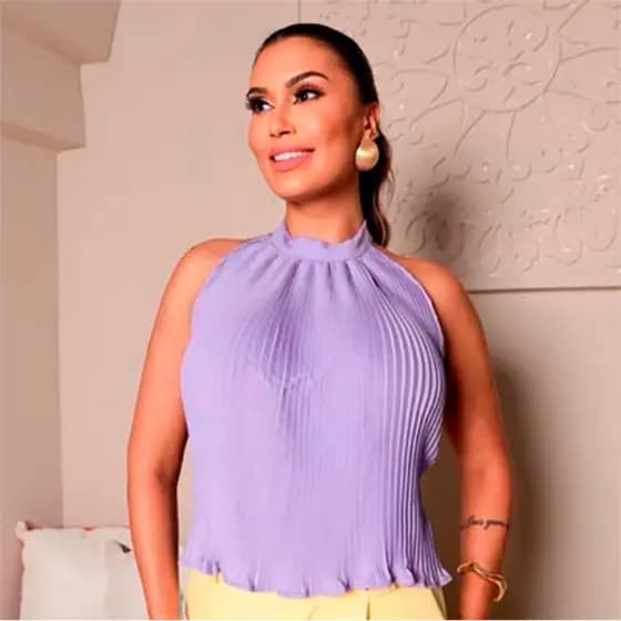 Blusa Feminina Luxo Frente Única Plissada Costas Nua 1609